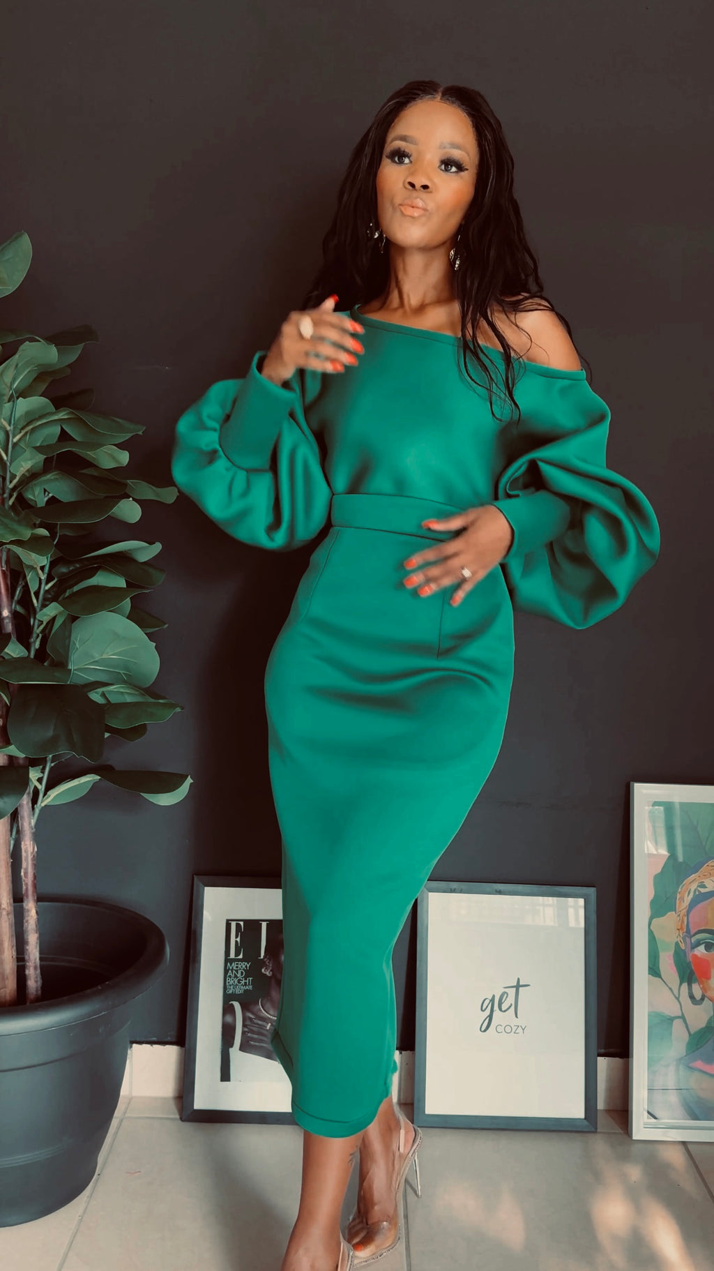 EFH | GREEN OFFSHOULDER SET/2Pc