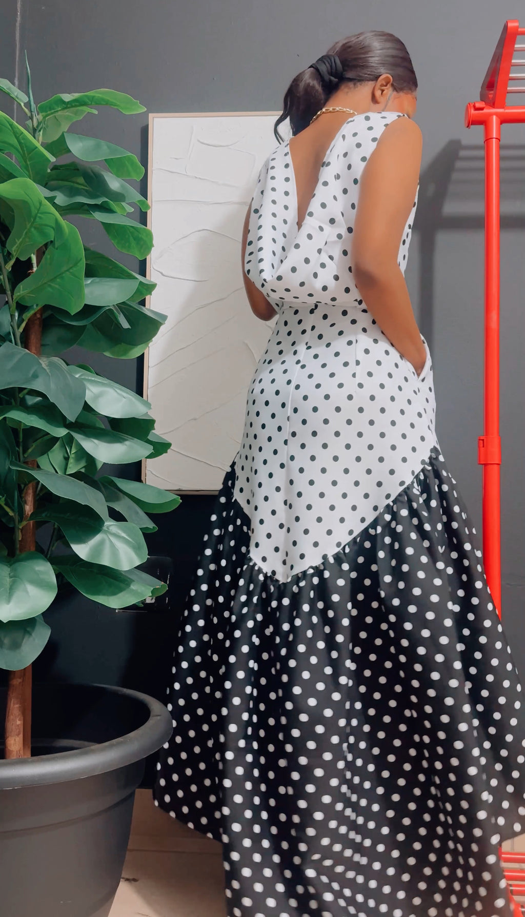 EFH | MADONNA Asymmetrical Drop Back Polka Maxi
