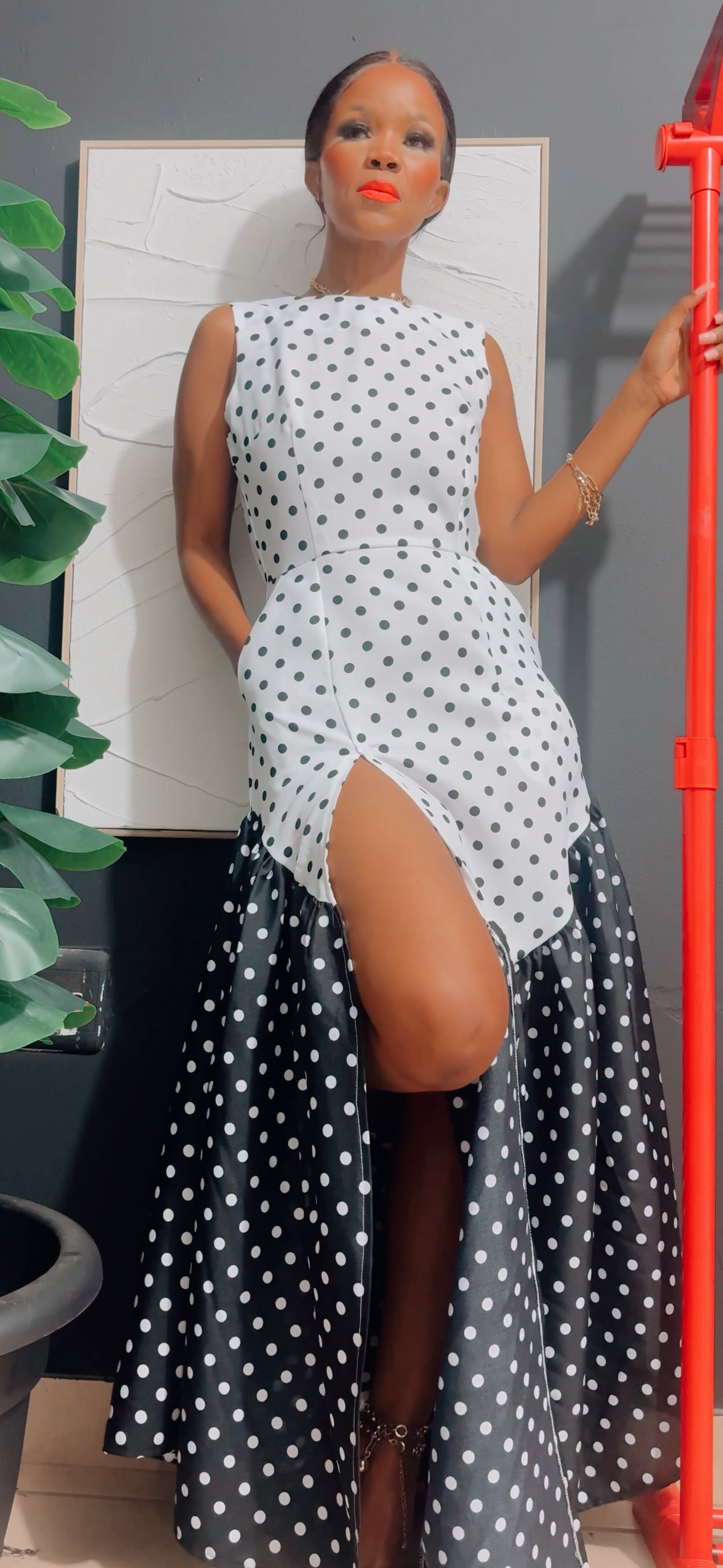 EFH | MADONNA Asymmetrical Drop Back Polka Maxi
