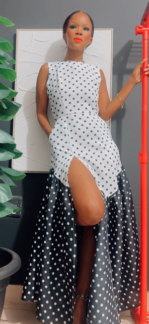 EFH | MADONNA Asymmetrical Drop Back Polka Maxi