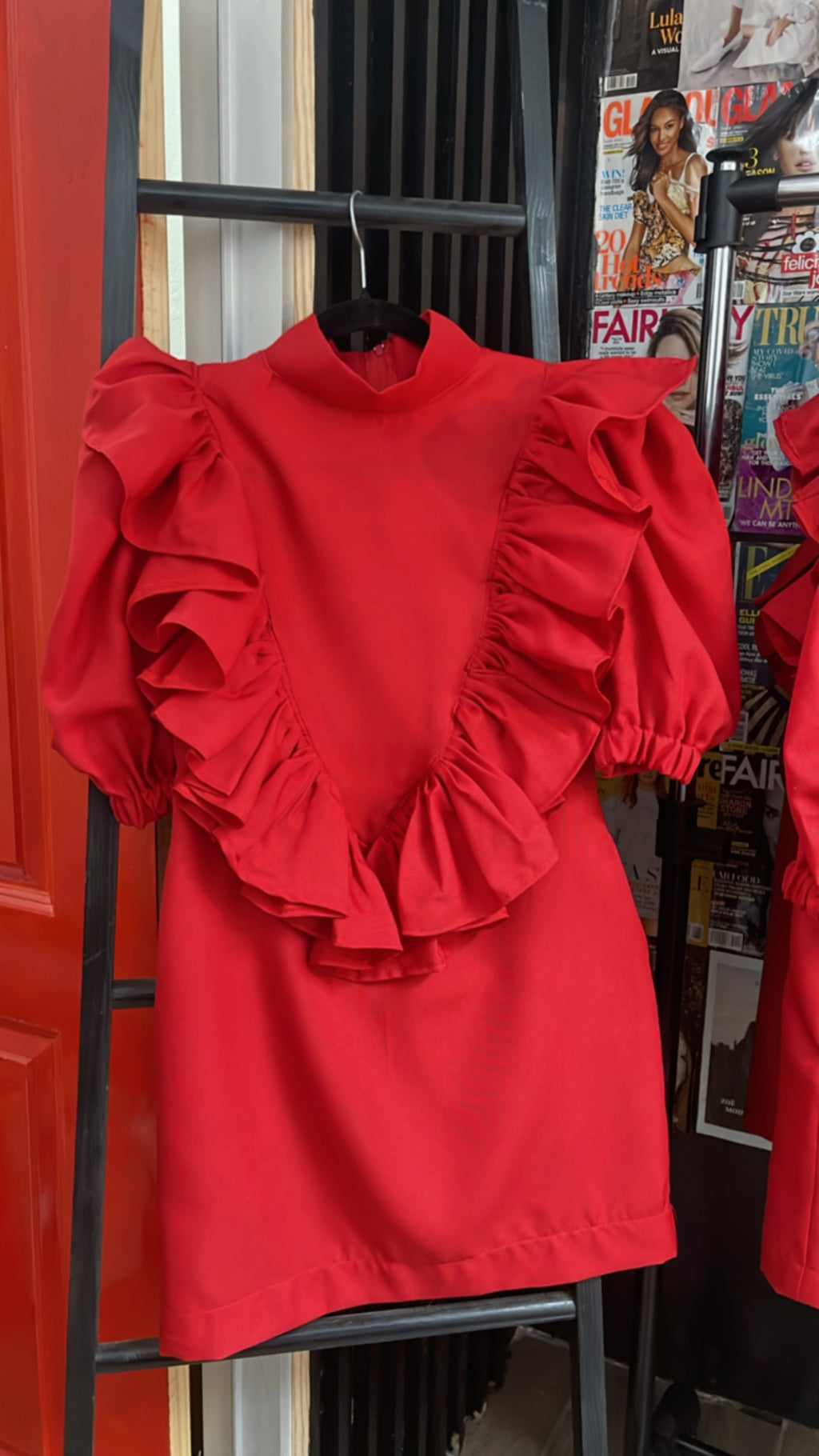 EFH RED MINI RUFFLE DRESS