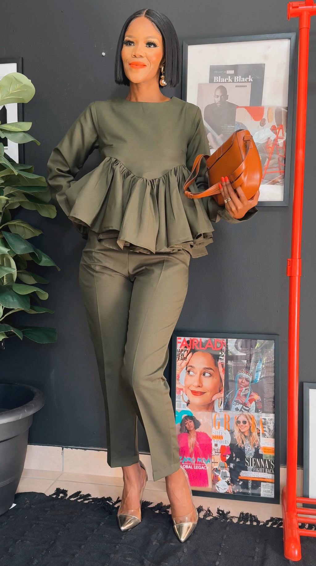 EFH | MILITARY GREEN RUFFLE BLOUSE