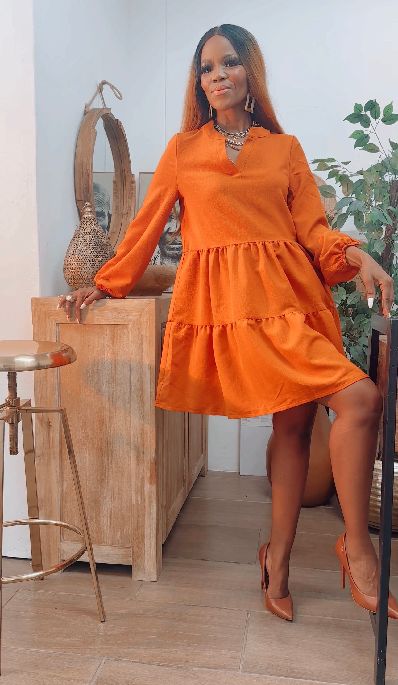 EFH | MUSTARD TIER RUFFLE DRESS